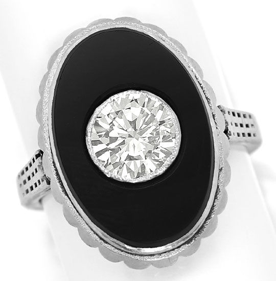 Foto 2 - antiker Art Deco Diamant Onyx Ring 1,06 Carat Lupenrein, S4884